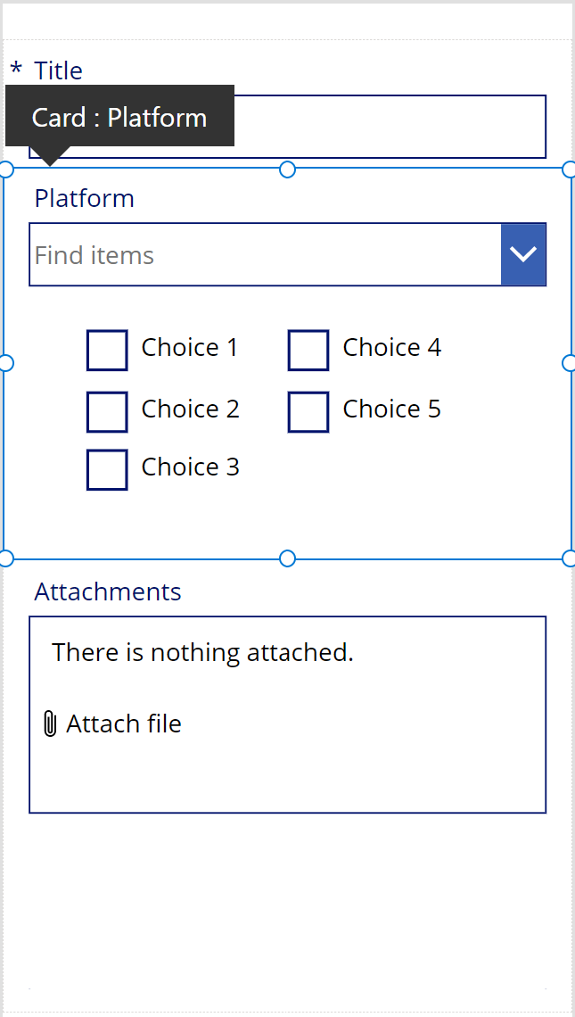 Platform data card with Checkboxes